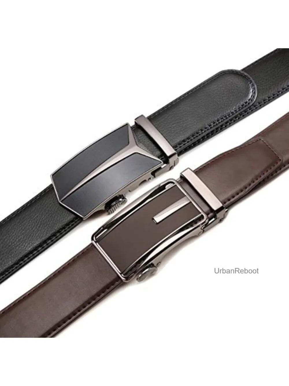 Genuine Leather Ratchet Belt 2 Pack Adjustable Dress Belt with Slide Buckle
